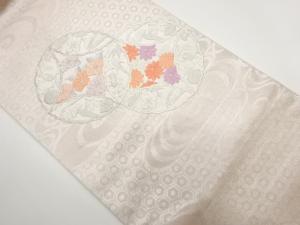 変わり七宝に花々・宝模様刺繍名古屋帯
